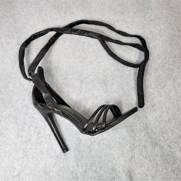 * So Me Black Metallic Tie Up Strappy High Heel Shoes - Picture 2 of 8